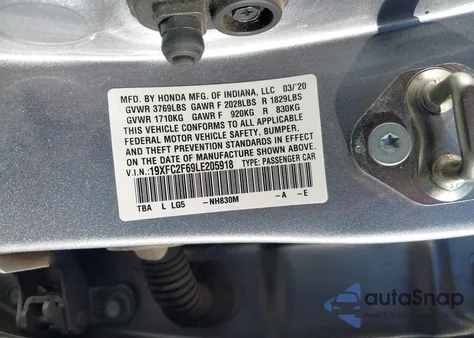 2020 Honda Civic Lx z USA, uszkodzony, nr VIN 19XFC2F69LE205918